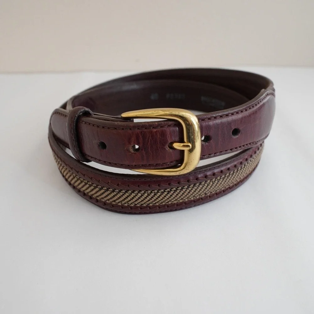 Brighton Leather Woven Belt Mens 40 Brown Classic Gold Buckle Casual